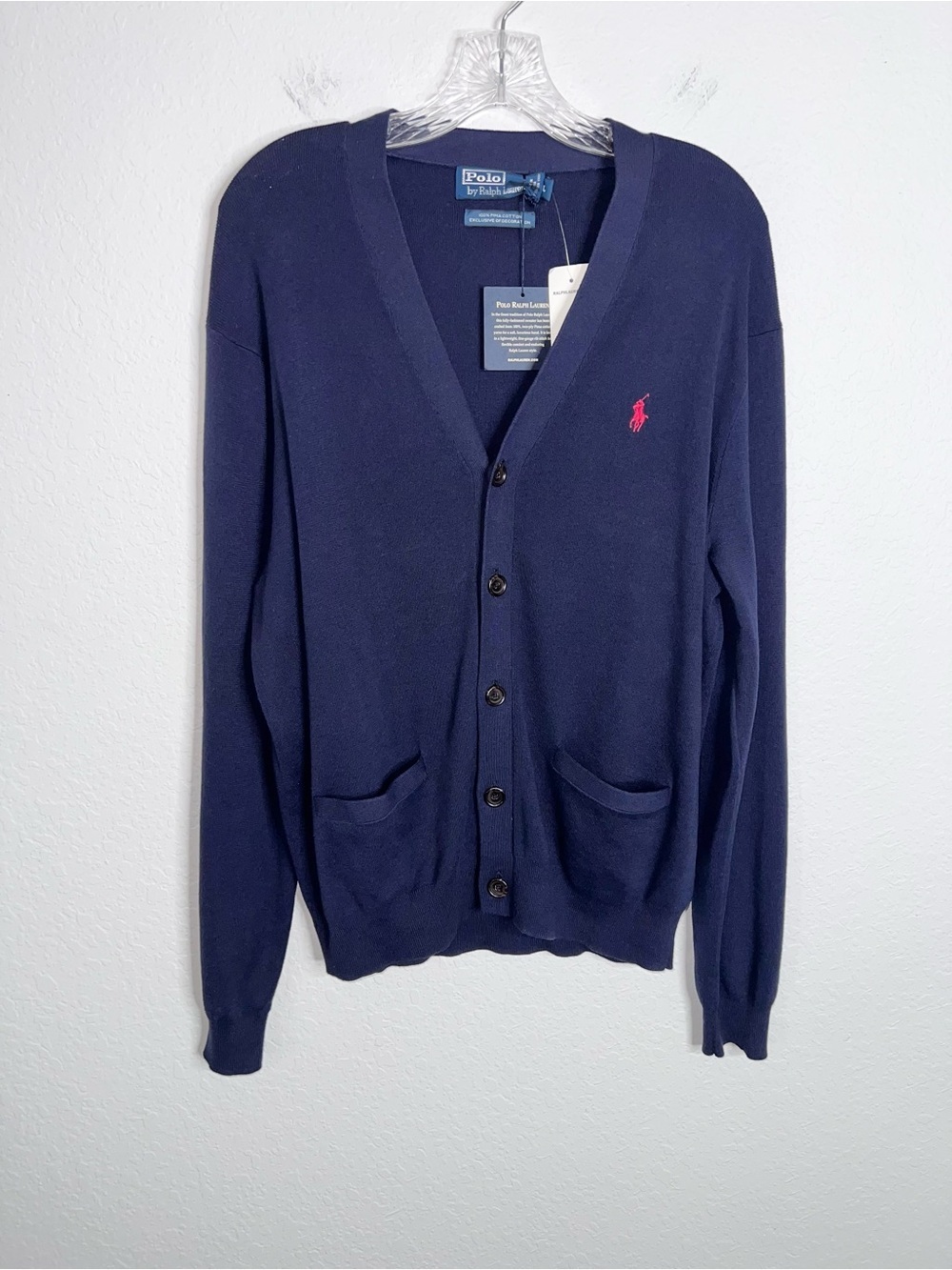 Polo Ralph Lauren Cardigan Sweater Men’s Large Navy Blue Preppy V Neck X